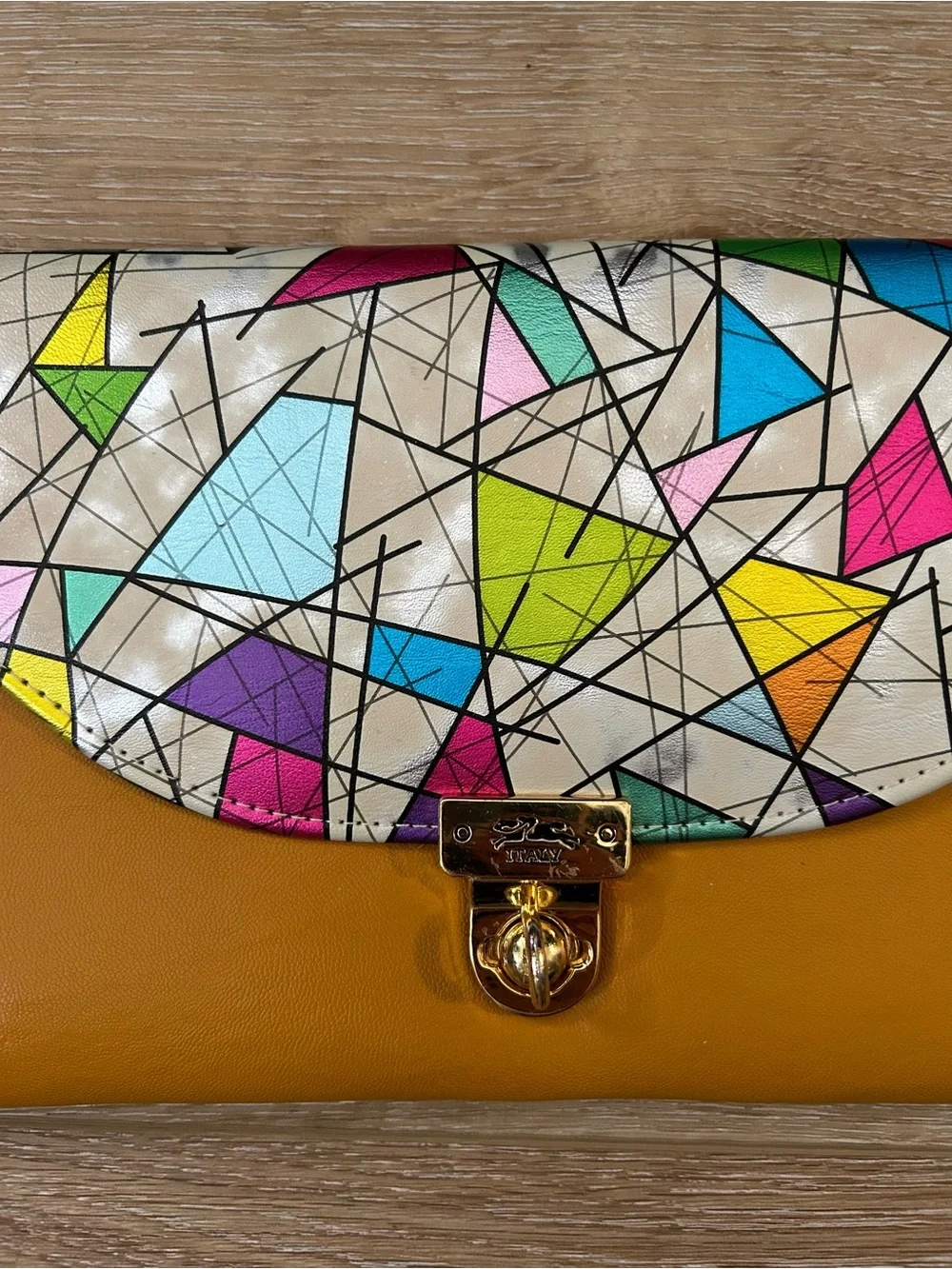Multicolor Geometric Foldover Clutch - Mustard Accent